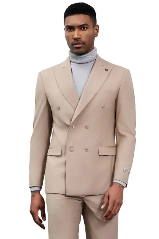 Men's Designer Stacy Adams Classic Double Breasted Suit in Tan sold by Alberto Nardoni