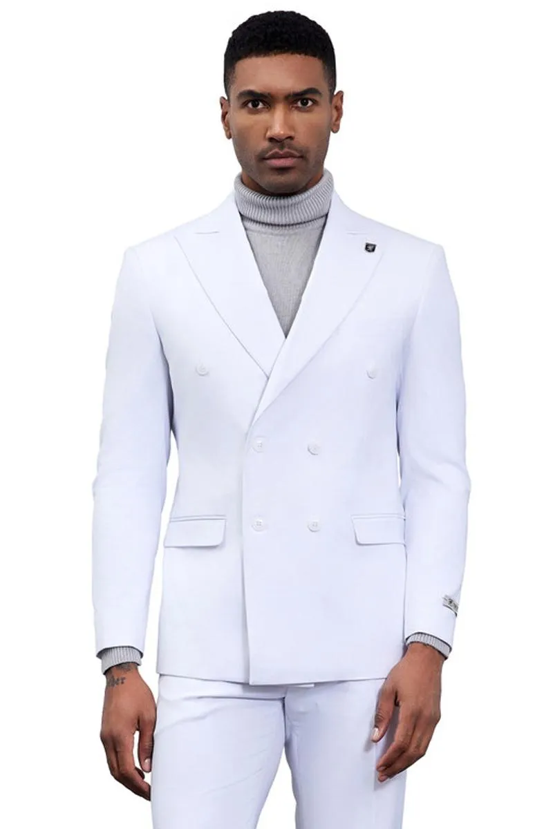 Men's Designer Stacy Adams Classic Double Breasted Suit in White sold by Alberto Nardoni