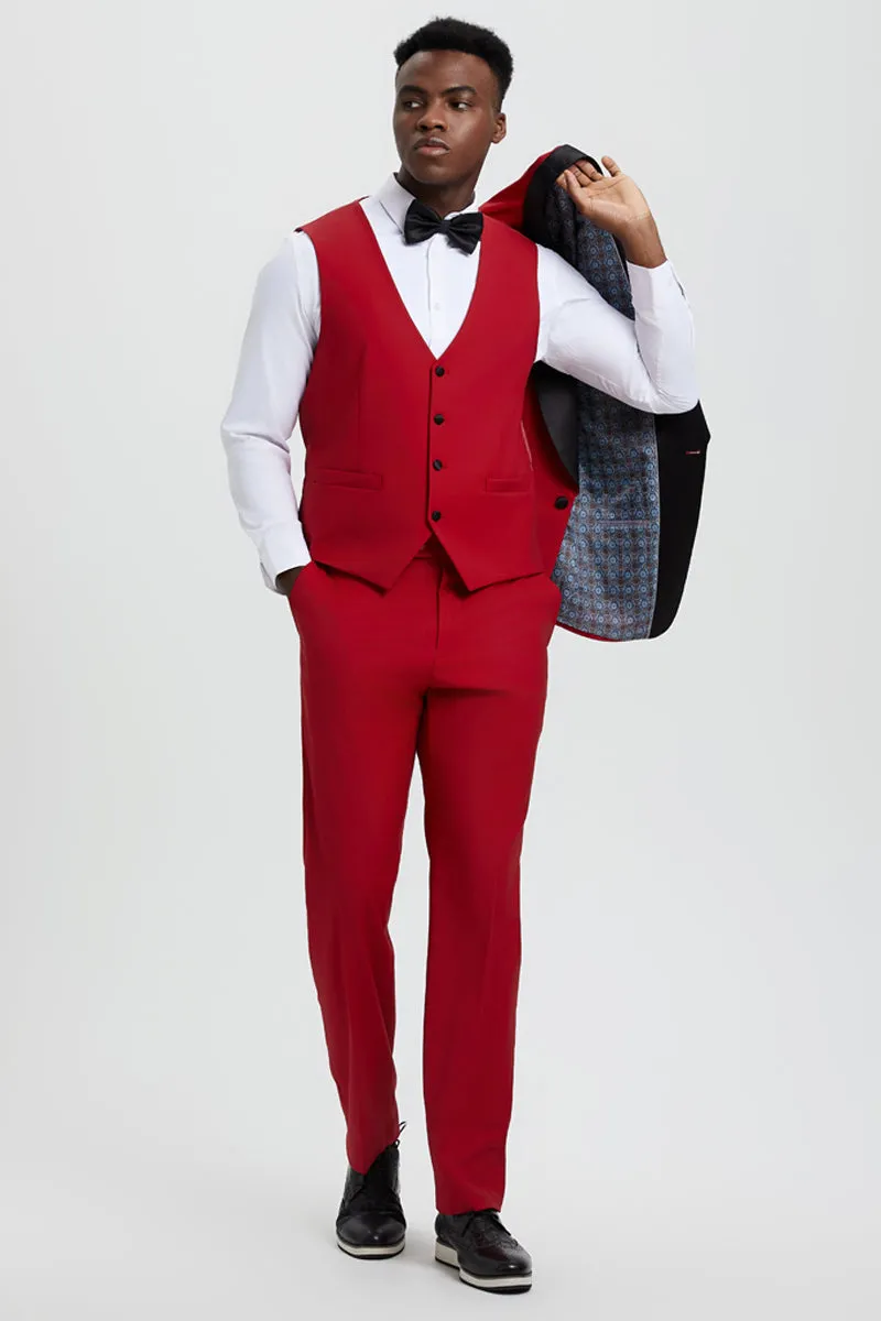 Men's Stacy Adams Vested One Button Shawl Lapel Designer Tuxedo in Red sold by Alberto Nardoni product image thumbnail 4