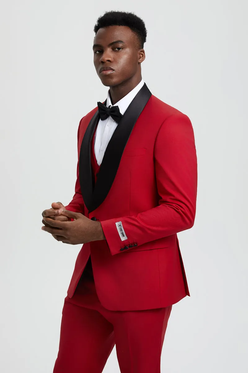 Men's Stacy Adams Vested One Button Shawl Lapel Designer Tuxedo in Red sold by Alberto Nardoni product image thumbnail 5