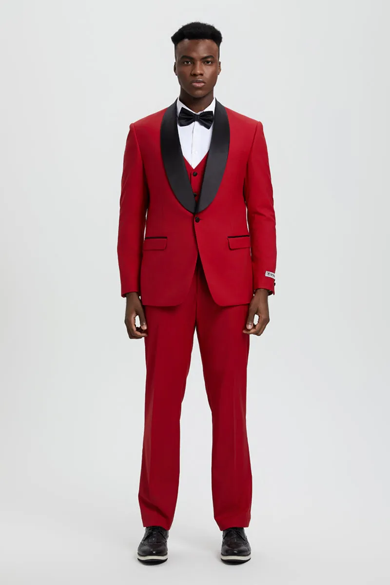 Men's Stacy Adams Vested One Button Shawl Lapel Designer Tuxedo in Red sold by Alberto Nardoni product image thumbnail 2