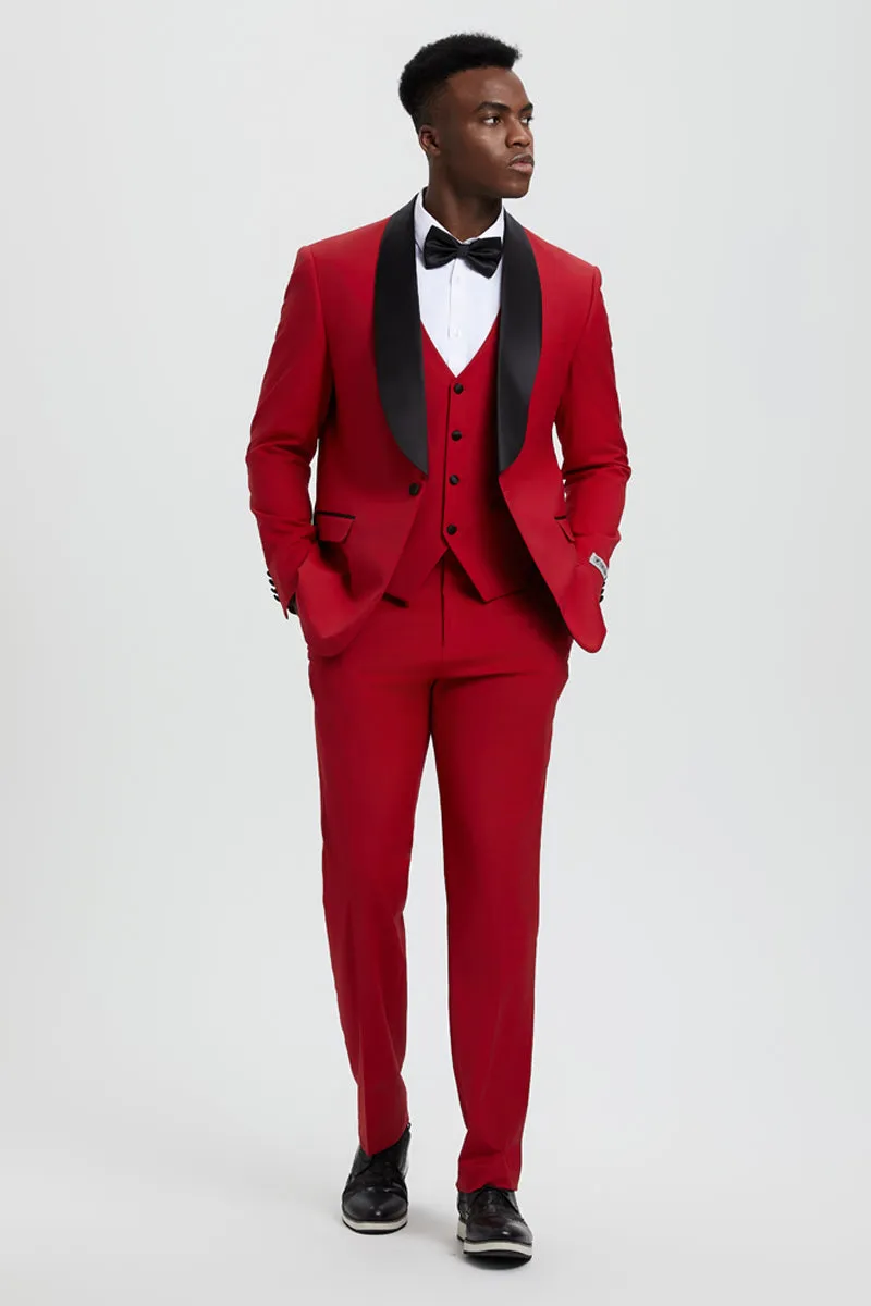 Men's Stacy Adams Vested One Button Shawl Lapel Designer Tuxedo in Red sold by Alberto Nardoni product image thumbnail 3