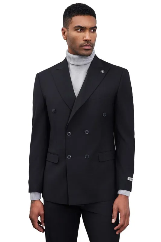 Men's Designer Stacy Adams Classic Double Breasted Suit in Black sold by Alberto Nardoni