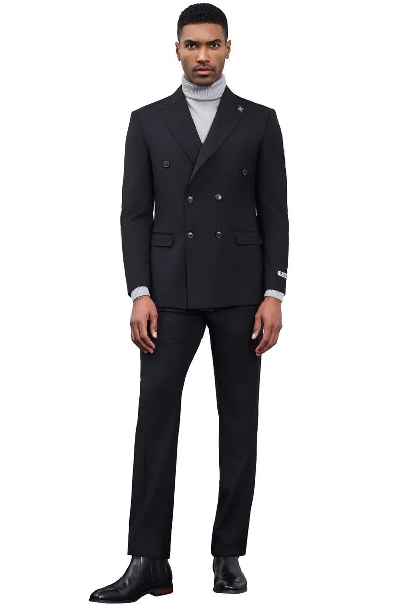 Men's Designer Stacy Adams Classic Double Breasted Suit in Black sold by Alberto Nardoni product image thumbnail 2