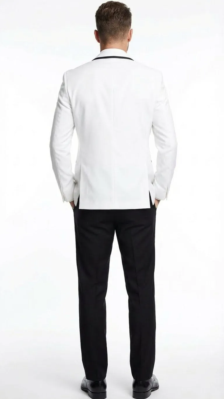 Mens White Blazer with Black Trim | Wedding and Party Formal Blazer Jacket - White Tuxedo Prom Jacket sold by Alberto Nardoni product image thumbnail 2