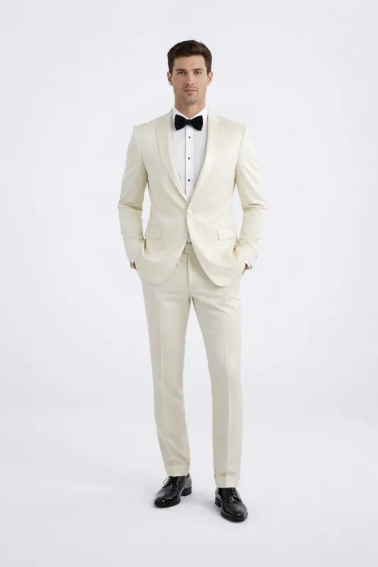 Ivory Peak Lapel Slim Fit Tuxedo for Weddings, Prom & Formal Events made by Alberto Nardoni