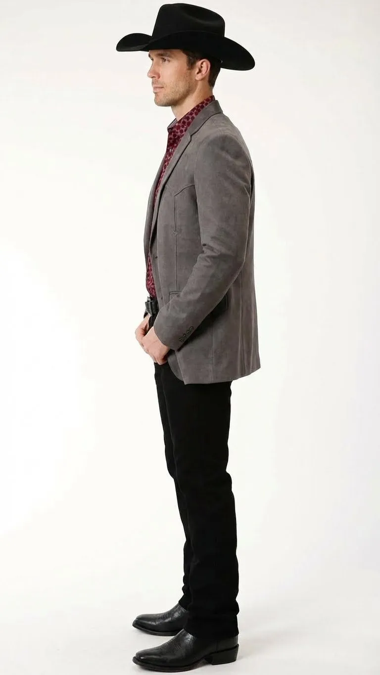Mens Charcoal Gray Western Faux Suede Blazer Double Button Cowboy Jacket for Wedding & Party Wear sold by Alberto Nardoni product image thumbnail 3