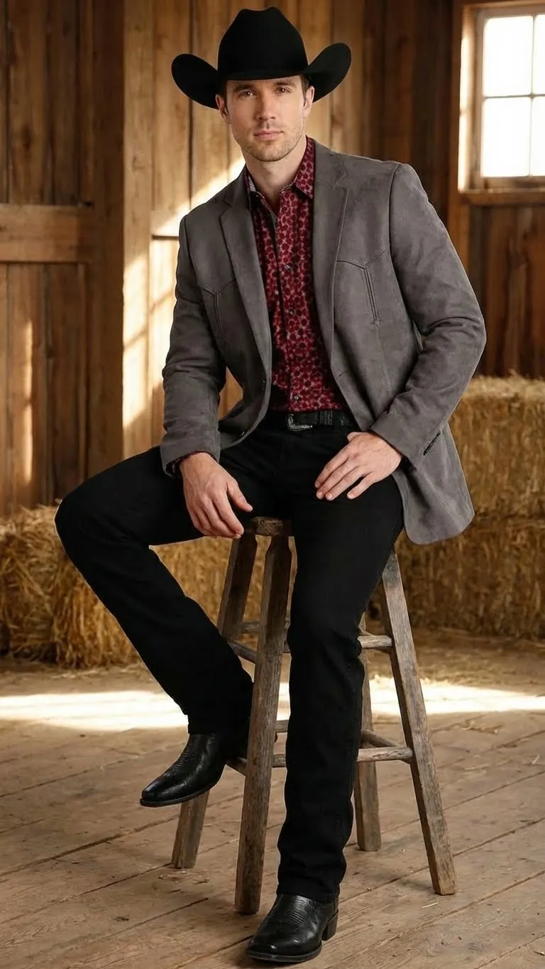 Mens Charcoal Gray Western Faux Suede Blazer Double Button Cowboy Jacket for Wedding & Party Wear sold by Alberto Nardoni product image thumbnail 4