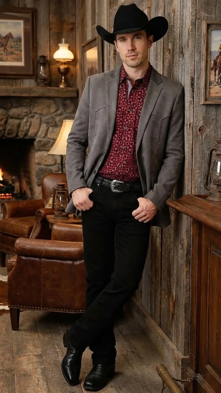 Mens Charcoal Gray Western Faux Suede Blazer Double Button Cowboy Jacket for Wedding & Party Wear sold by Alberto Nardoni product image thumbnail 5