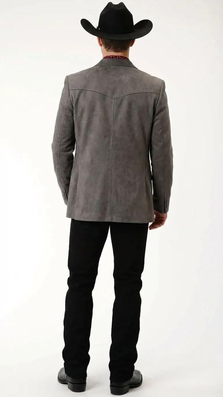 Mens Charcoal Gray Western Faux Suede Blazer Double Button Cowboy Jacket for Wedding & Party Wear sold by Alberto Nardoni product image thumbnail 2
