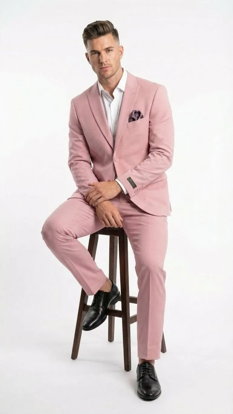 Vitali Brand Modern Fit Mens Light Pink Formal Suit - Blush Color sold by Alberto Nardoni product image thumbnail 4