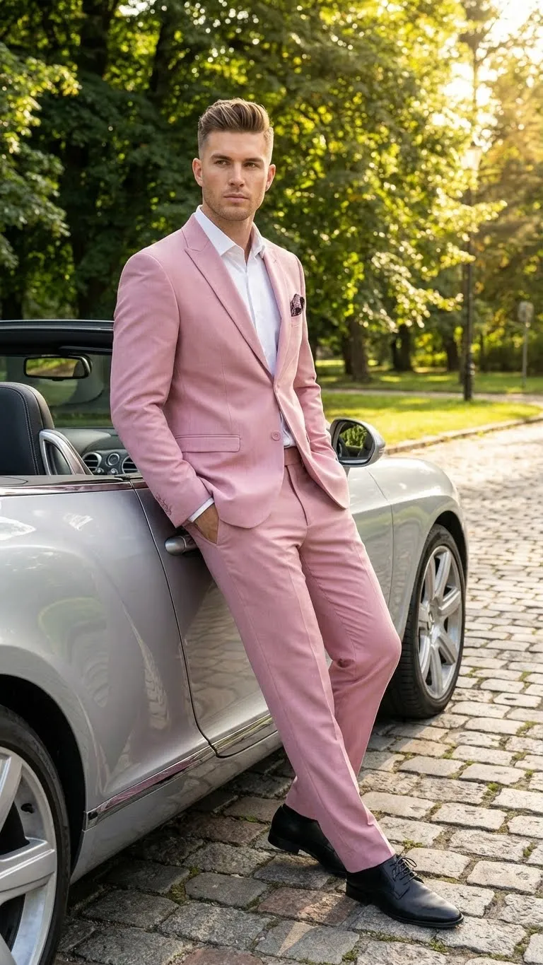 Vitali Brand Modern Fit Mens Light Pink Formal Suit - Blush Color sold by Alberto Nardoni product image thumbnail 5