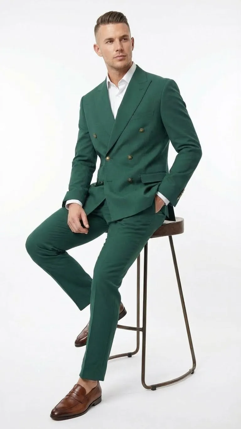 Vitali Brand Men’s Emerald Green Double Breasted Suit – Modern Fit Side Vented sold by Alberto Nardoni product image thumbnail 4