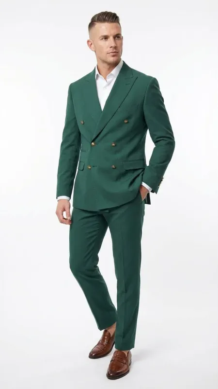 Vitali Brand Menâ€™s Emerald Green Double Breasted Suit â€“ Modern Fit Side Vented sold by Alberto Nardoni