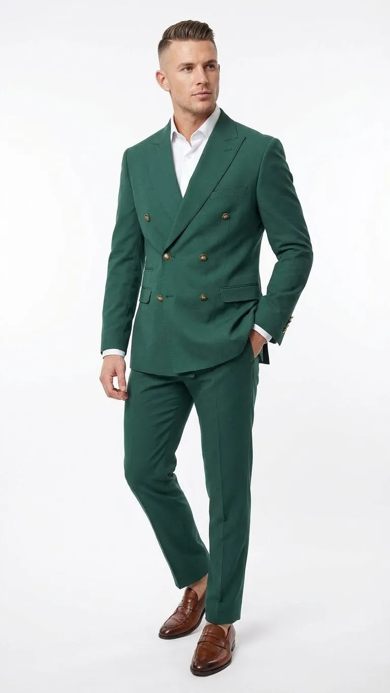 Vitali Brand Men’s Emerald Green Double Breasted Suit – Modern Fit Side Vented sold by Alberto Nardoni