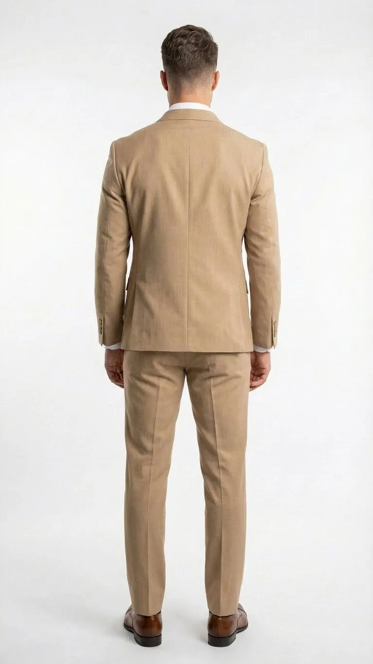 Vitali Brand Mens Beige Double Breasted Suit Classic Wedding, Prom & Party Wear Formal Outfit Khaki Camel Color sold by Alberto Nardoni product image thumbnail 2