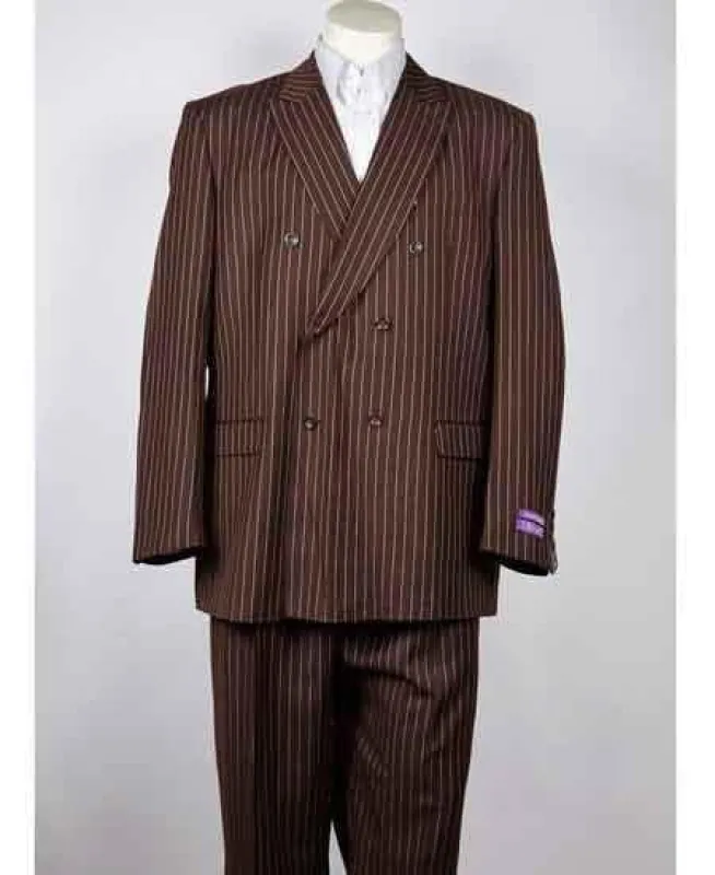 Double breasted Pinstripe Suit - Men's Classic Fit Double Breasted Pinstripe 6 Button Peak Lapel Brown Suit sold by Alberto Nardoni