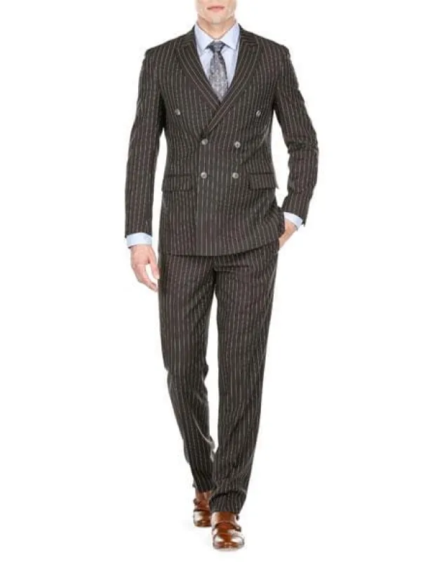 Double breasted Pinstripe Suit - Men's Double Breasted Suits Slim Fit Bold Stripe Black Peak Lapel Suits sold by Alberto Nardoni