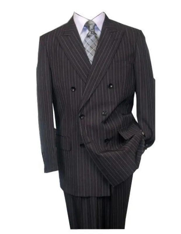 Double breasted Pinstripe Suit - Pinstripe ~ Stripe Pattern Men's Charcoal Double Breasted Wool Peak Lapel Stripe Suit sold by Alberto Nardoni