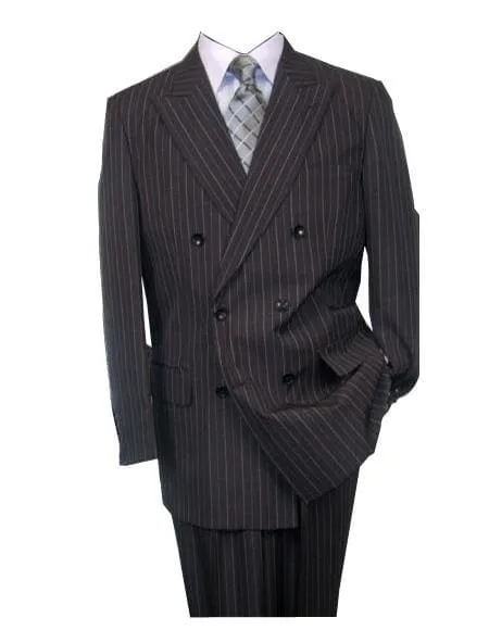 Double breasted Pinstripe Suit - Pinstripe ~ Stripe Pattern Men's Charcoal Double Breasted Wool Peak Lapel Stripe Suit sold by Alberto Nardoni