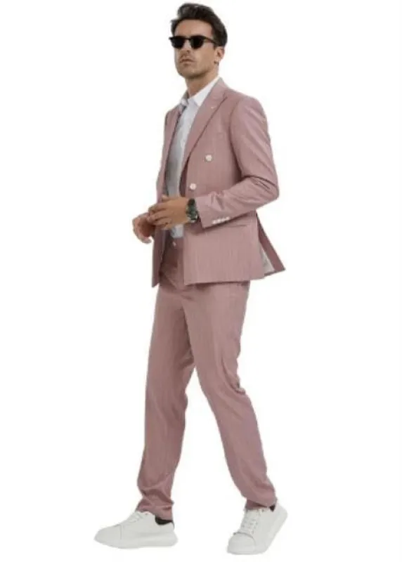 Double breasted Pinstripe Suit - Pink Double Breasted Suit - Coral Blush Color - Pinstripe Suit sold by Alberto Nardoni