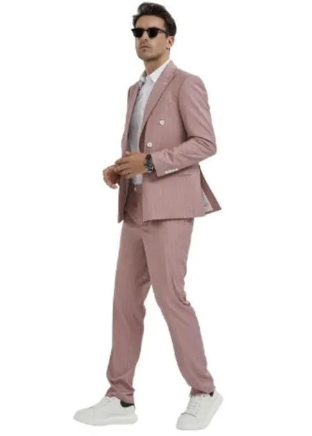 Double breasted Pinstripe Suit - Pink Double Breasted Suit - Coral Blush Color - Pinstripe Suit sold by Alberto Nardoni
