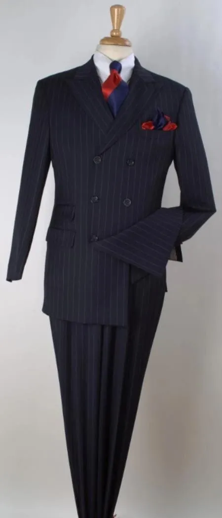 Double breasted Pinstripe Suit - Mens 3pc Double Breasted Suit - Navy Stripe sold by Alberto Nardoni