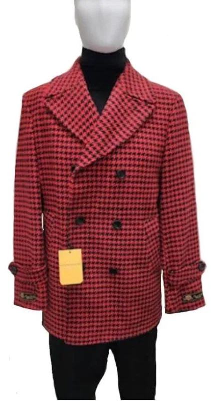 Mens Plaid Peacoat - Plaid Pattern Red Coat sold by Alberto Nardoni