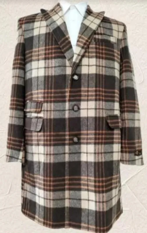 Mens Plaid Peacoat - Plaid Pattern Multicolor Coat sold by Alberto Nardoni
