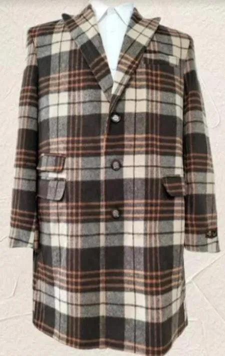 Mens Plaid Peacoat - Plaid Pattern Multicolor Coat sold by Alberto Nardoni