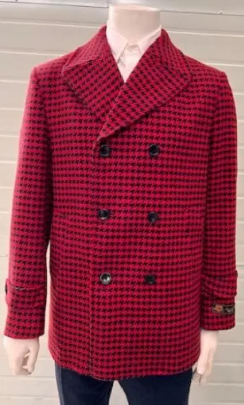 Mens Plaid Peacoat - Plaid Pattern Red Coat sold by Alberto Nardoni