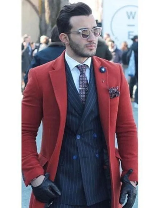 Red Trench Coat - Long Red Coat - Mens Red Peacoat - Mens Red Overcoat - Fabric sold by Alberto Nardoni