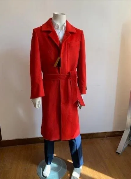Red Trench Coat - Long Red Coat - Mens Red Peacoat - Mens Red Overcoat - Fabric sold by Alberto Nardoni