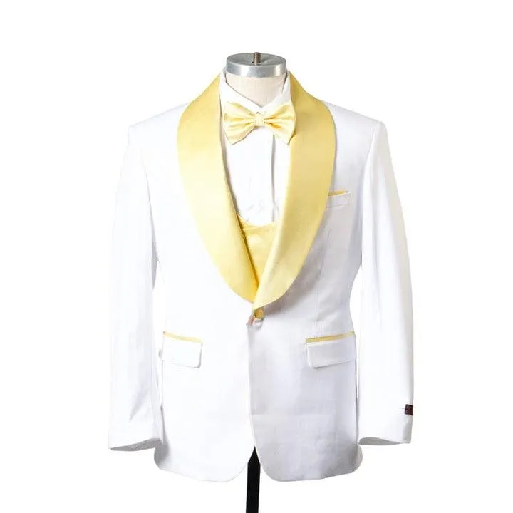 1 BUTTON SHAWL LAPEL TUXEDO WITH VEST - WHITE & GOLD sold by Alberto Nardoni