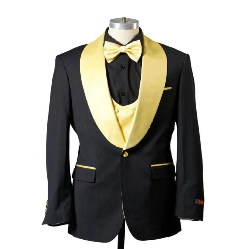 1 BUTTON SHAWL LAPEL TUXEDO WITH VEST - BLACK & GOLD sold by Alberto Nardoni
