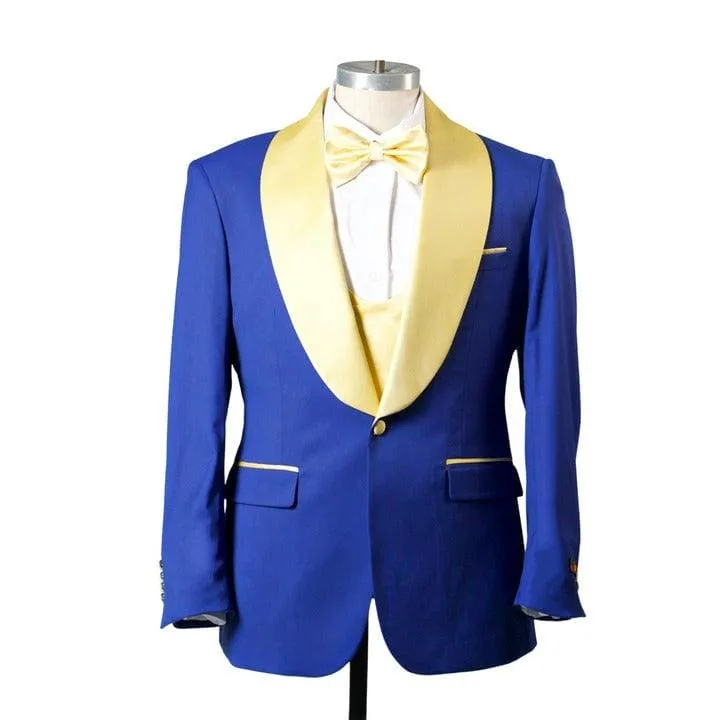 1 BUTTON SHAWL LAPEL TUXEDO WITH VEST - ROYAL & GOLD sold by Alberto Nardoni