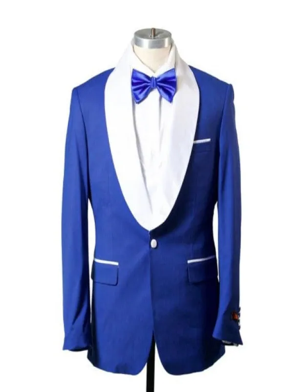 1 BUTTON SHAWL LAPEL TUXEDO WITH VEST - ROYAL & WHITE sold by Alberto Nardoni