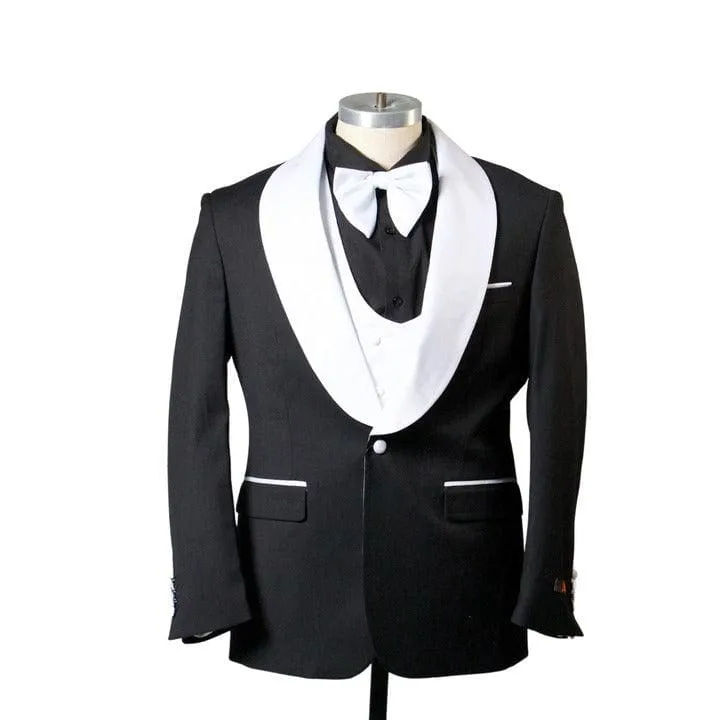 1 BUTTON SHAWL LAPEL TUXEDO WITH VEST - BLACK sold by Alberto Nardoni