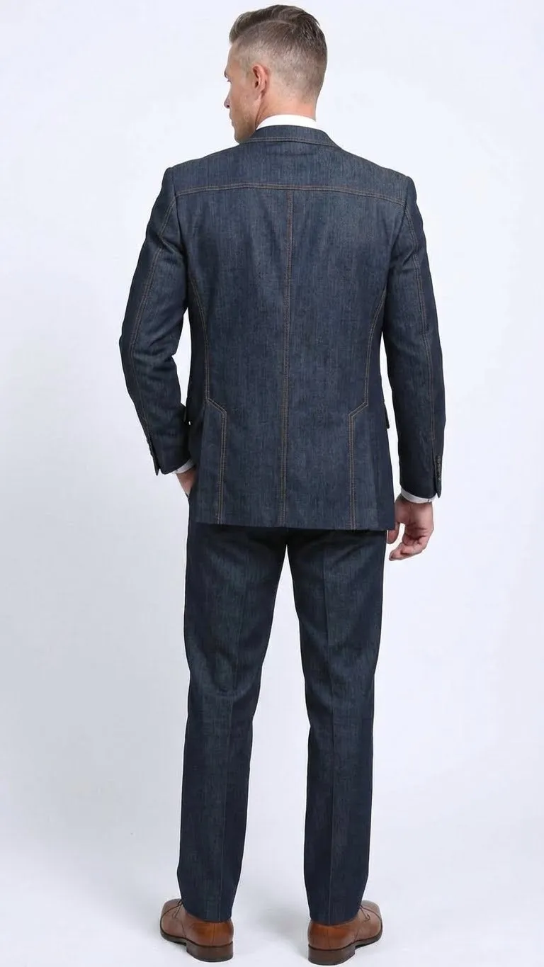 Men’s Dark Denim Blue Fabric Suit – Classic Three Piece Denim Suit for Wedding, Party and Formal Events sold by Alberto Nardoni product image thumbnail 2