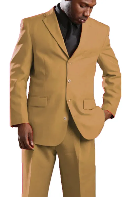 Elegant Mens Tan Poplin Dress Suit - Classic Four-Button Design made by Alberto Nardoni