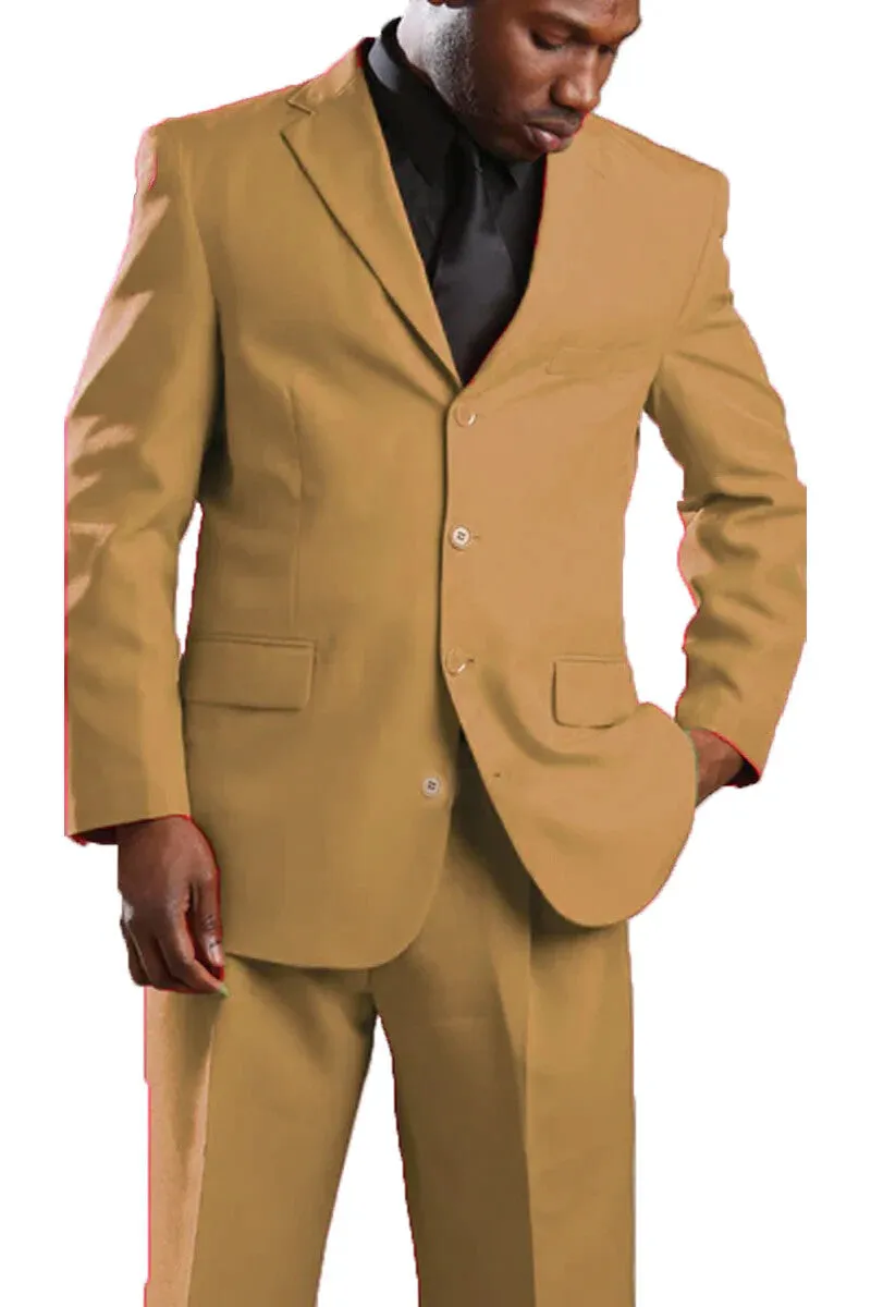 Elegant Mens Tan Poplin Dress Suit - Classic Four-Button Design sold by Alberto Nardoni