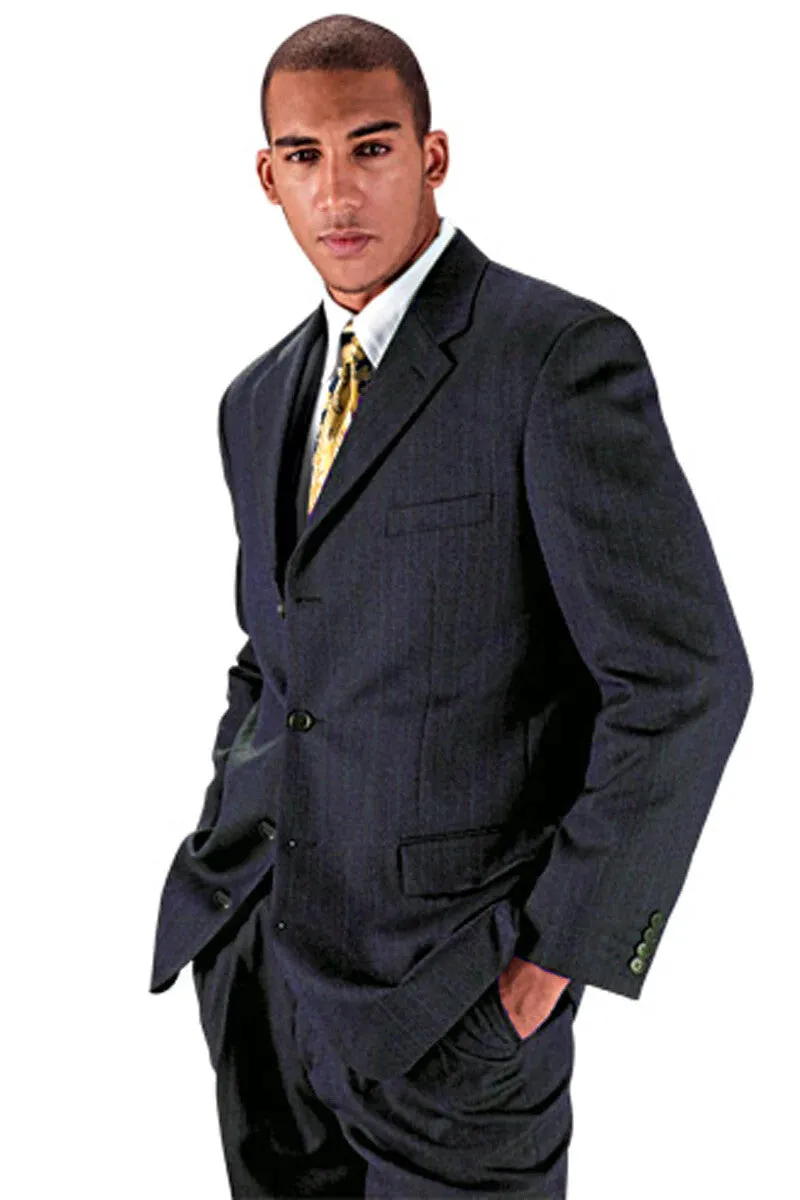 Premium Mens Navy Pinstripe Wool Suit - Classic 4-Button Style sold by Alberto Nardoni