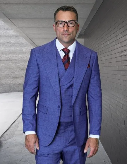 Statement Men's Outlet 3 Piece 100% Wool Modern Fit Suit - Textured Windowpane sold by Alberto Nardoni