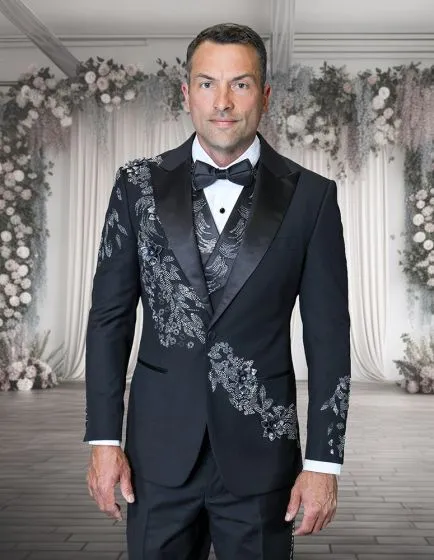 Statement Men's 3 Piece Modern Fit Tuxedo - Floral Appliqué sold by Alberto Nardoni product image thumbnail 2