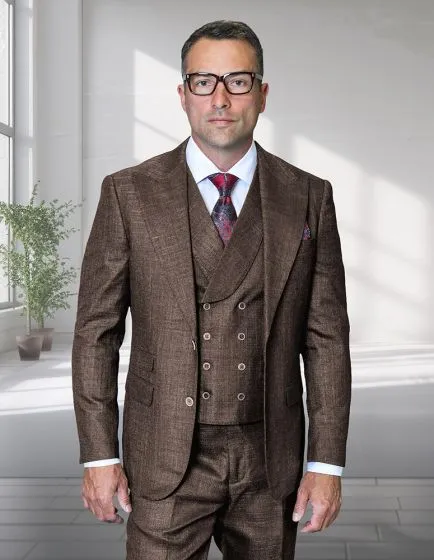 Statement Men's 3 Piece 100% Wool Modern Fit Suit - Peak Lapel sold by Alberto Nardoni product image thumbnail 2