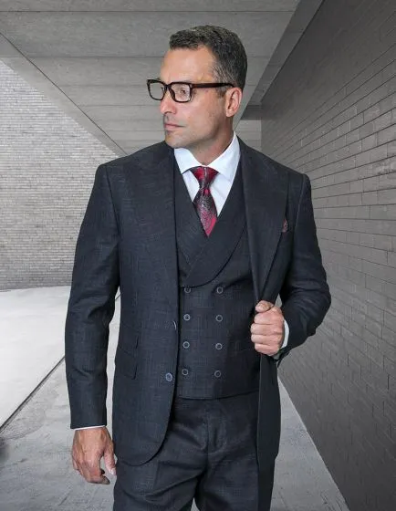 Statement Men's 3 Piece 100% Wool Modern Fit Suit - Peak Lapel sold by Alberto Nardoni product image thumbnail 3