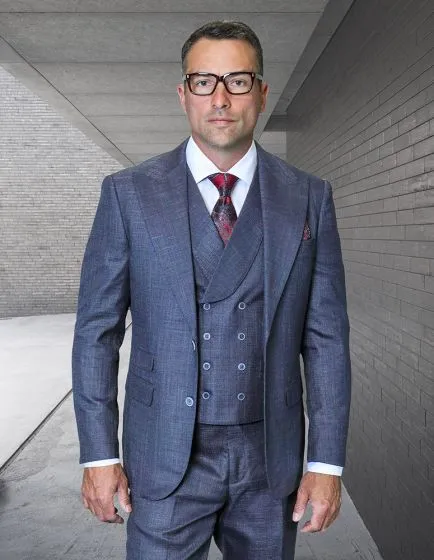Statement Men's 3 Piece 100% Wool Modern Fit Suit - Peak Lapel sold by Alberto Nardoni product image thumbnail 4