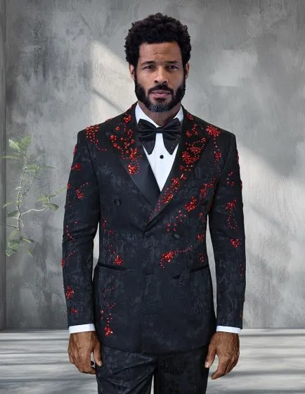 Statement Men's 2 Piece Modern Fit Double Breasted Tuxedo - Floral Rhinestone Design sold by Alberto Nardoni product image thumbnail 2