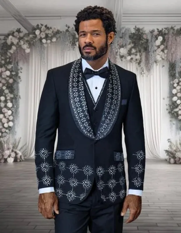 Statement Men's 3 Piece Modern Fit Tuxedo - Embellished Rhinestones sold by Alberto Nardoni