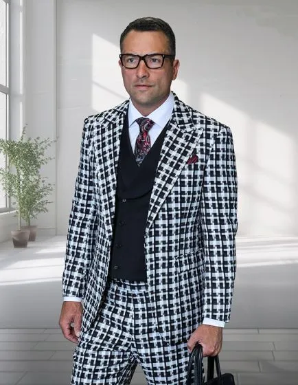 Statement Men's 3 Piece 100% Wool Fashion Suit - Unique Checker Pattern sold by Alberto Nardoni product image thumbnail 2